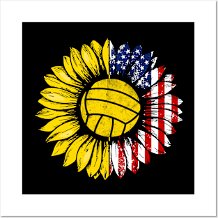 Sunflower American Flag Volleyball Lover Gifts 4th Of July Posters and Art